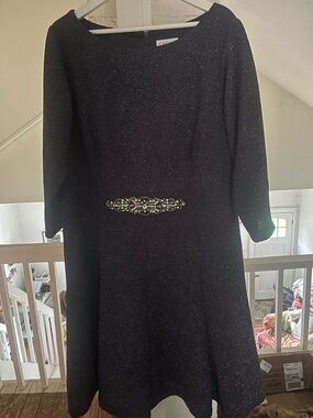 Eliza J Black Sparkle Long-Sleeve Jewel-Belt Dress